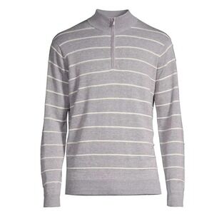 Peter Millar Mens XXL Gray White Stripe Merino Wool Linen 1/4 Zip Sweater